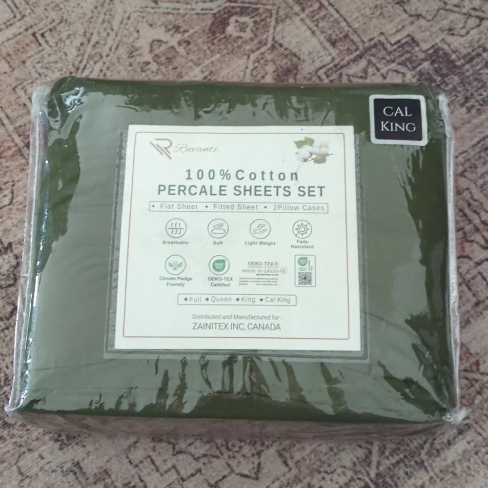 RUVANTI 100% Cotton Sheets – California King Percale Bedding, Cooling Breathable